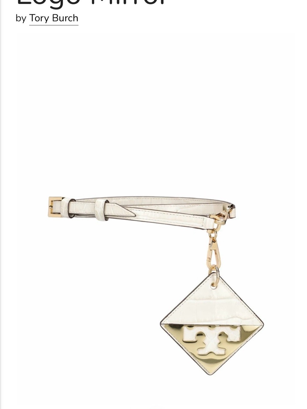 Tory Burch Ivory Leather Logo Mirror Charm with Gold Hardware M/L